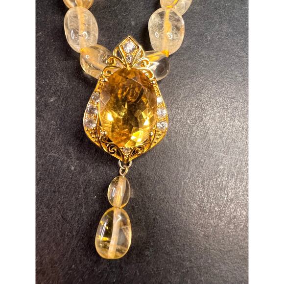 Citrine Enhancer Pendant Gold Over 925 w/ White Topaz & Citrine Drops - Picture 14 of 16